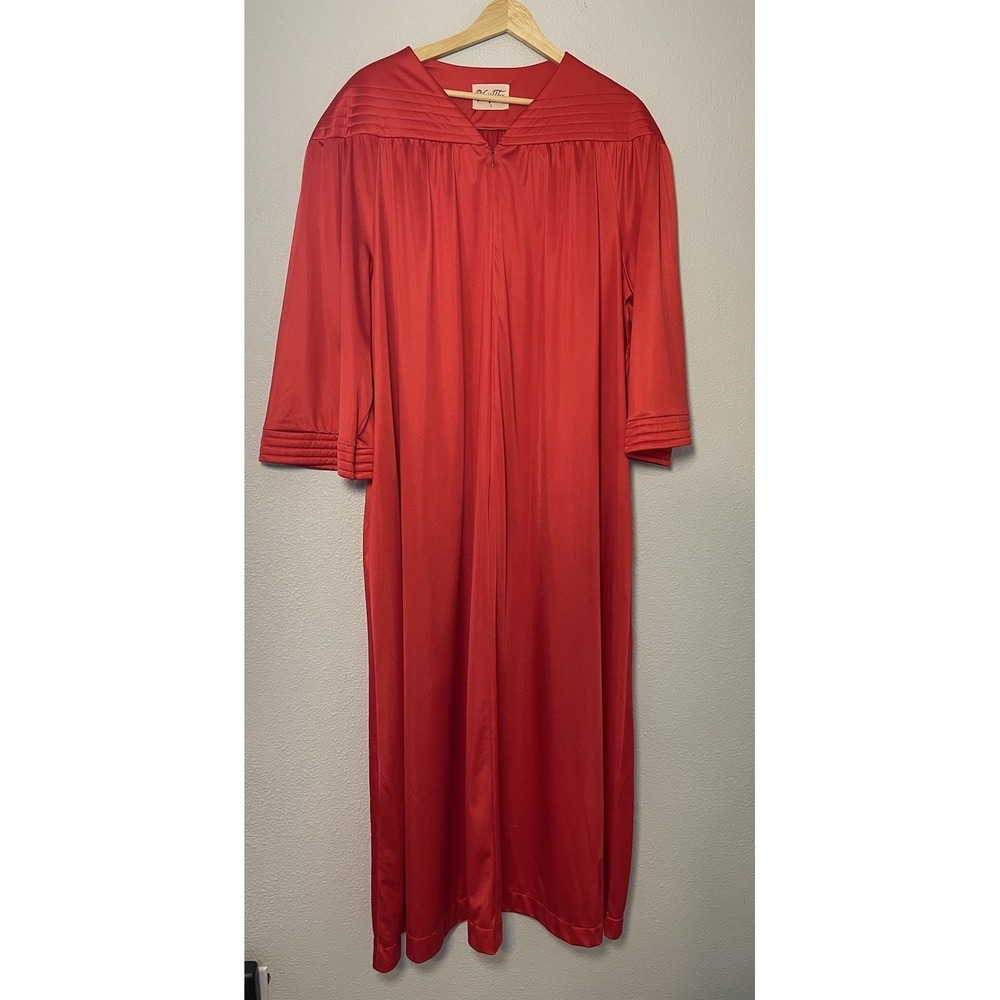 Vanity Fair VTG 60's Red Hot Satin Nylon 3/4 Zip Nightgown Dressing Gown Robe L